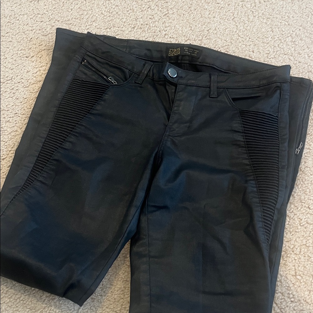 Zara-Black Biker Style Pants